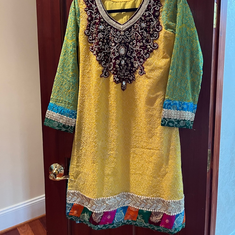 Multicolored Salwar Kameez with Silk Skirt